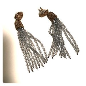 Dressy gold and gray tassel earrings